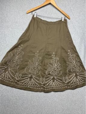 VTG SYLV!A Womens Midi Flare Skirt M Cotton Embroidered Boho Flowy Cottage core